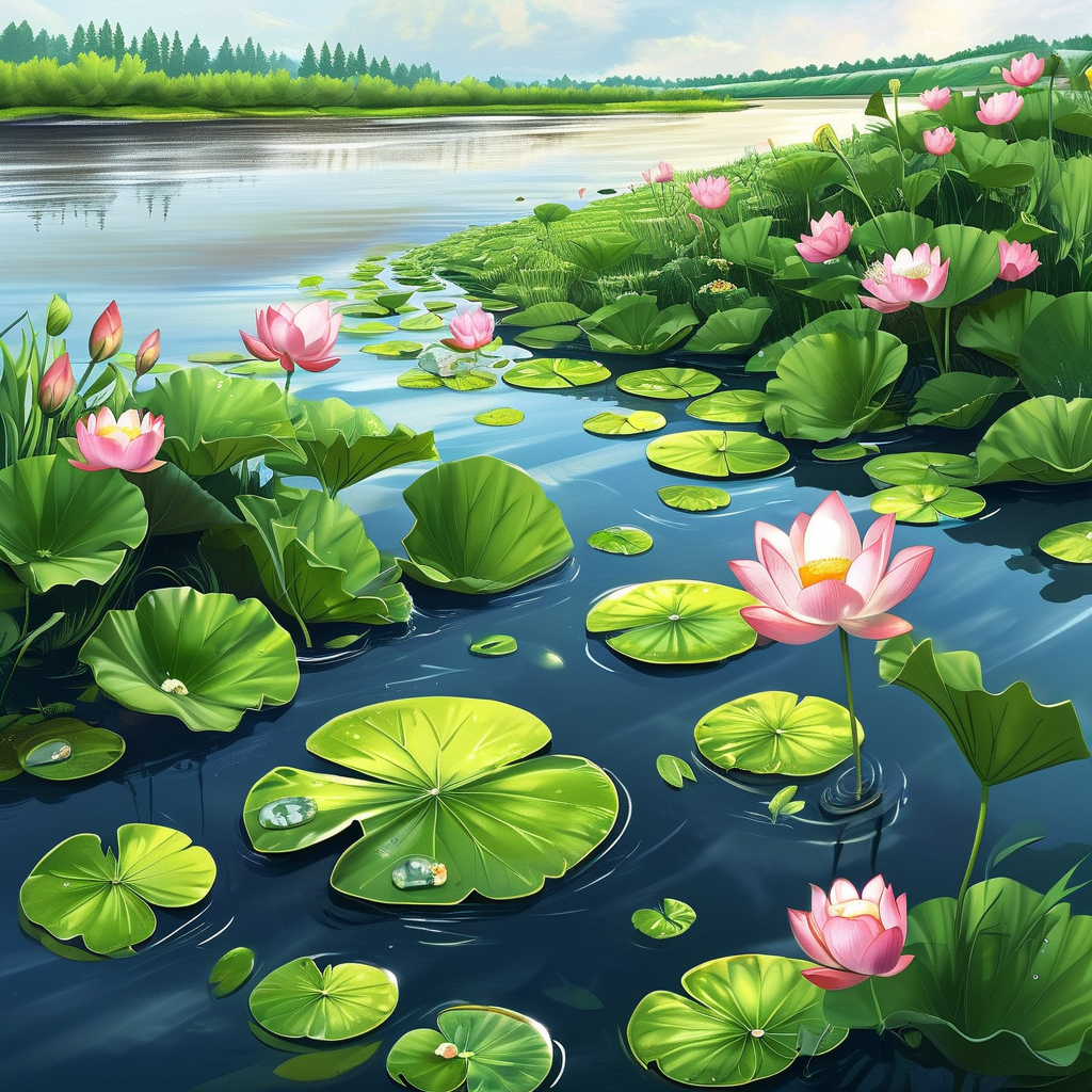 长江春水绿堪染，莲叶出水大如钱。